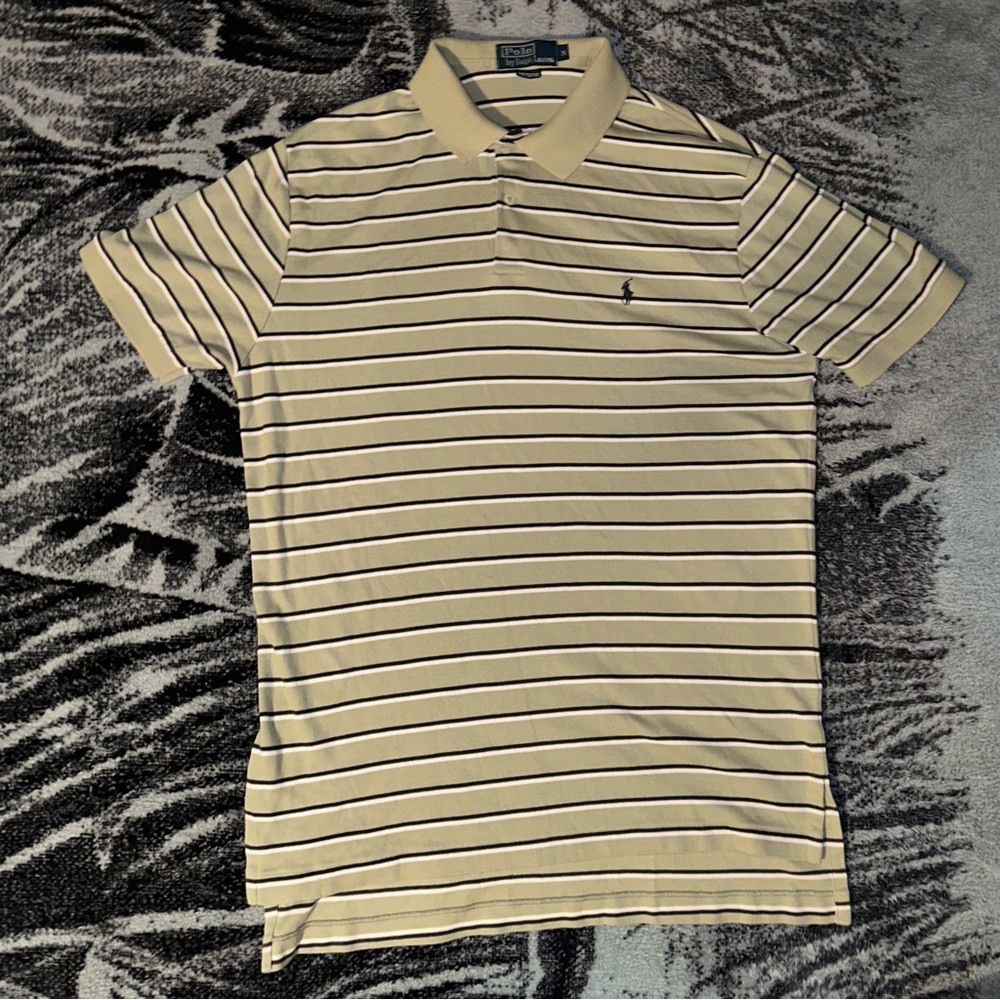 Medium green, white and black polo shirt